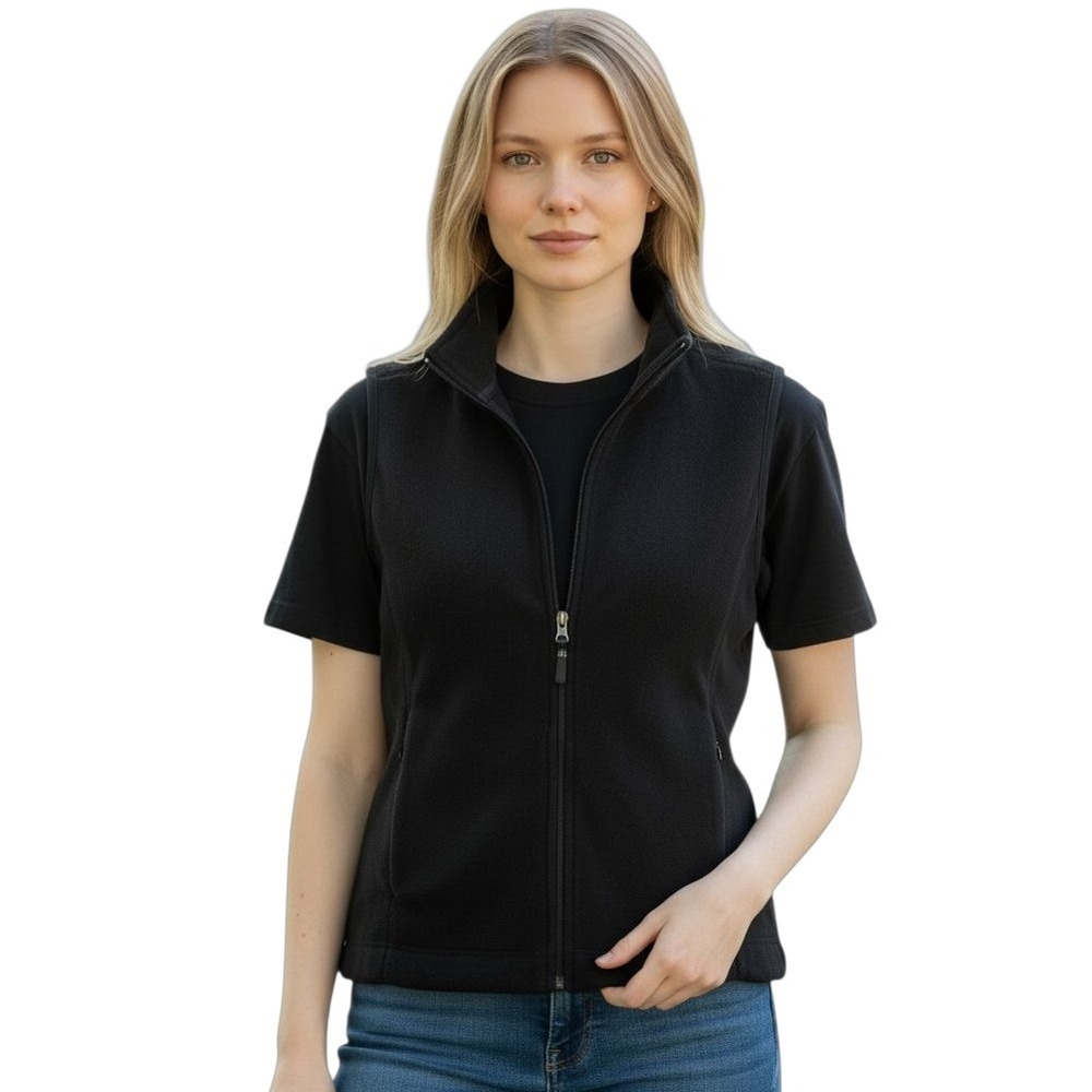 Plow Hearth Black Fleece Full Zip Vest Women's Size Medium Soft Cozy Pockets‎